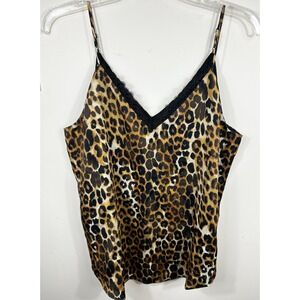 Express Leopard Print V Neck Lace Trim Camisole Top Women M Y2K Dainty Glam Chic